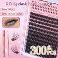 DIY Cluster Eyelashes Kit, 300 PCS 200D Extra Thick Mixed Length(10-20mm) False Eyelashes with Lower Lashes