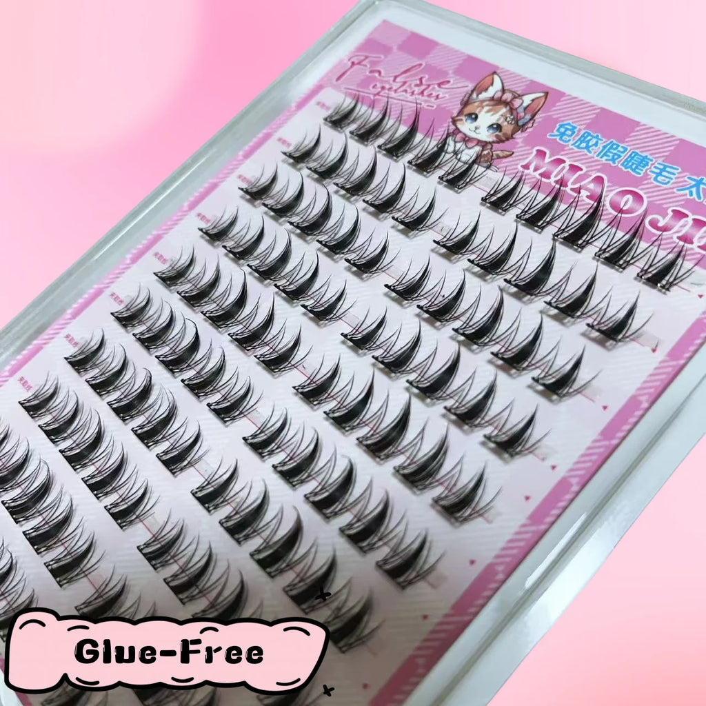 MIAOJIE DIY Self-Adhesive Cluster Lashes 10 Rows/Box, Glue-Free Manga Style Sectioned Eyelashes Natural Look