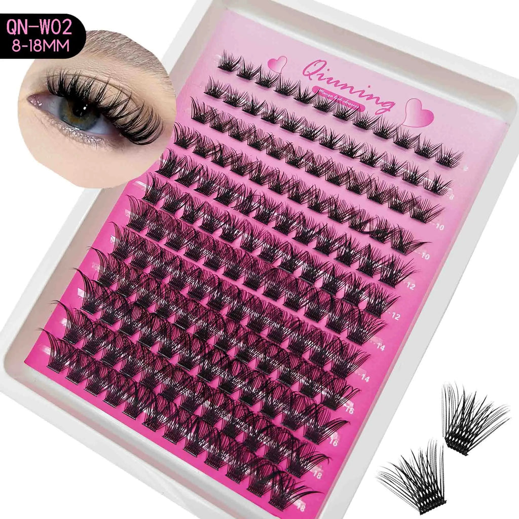 QIUNING Lash Clusters Manga Lash Clusters Kit Clear Fairy Eyelash Clusters Wet-Look Spiky Anime Lashes Individual Lashes BOND