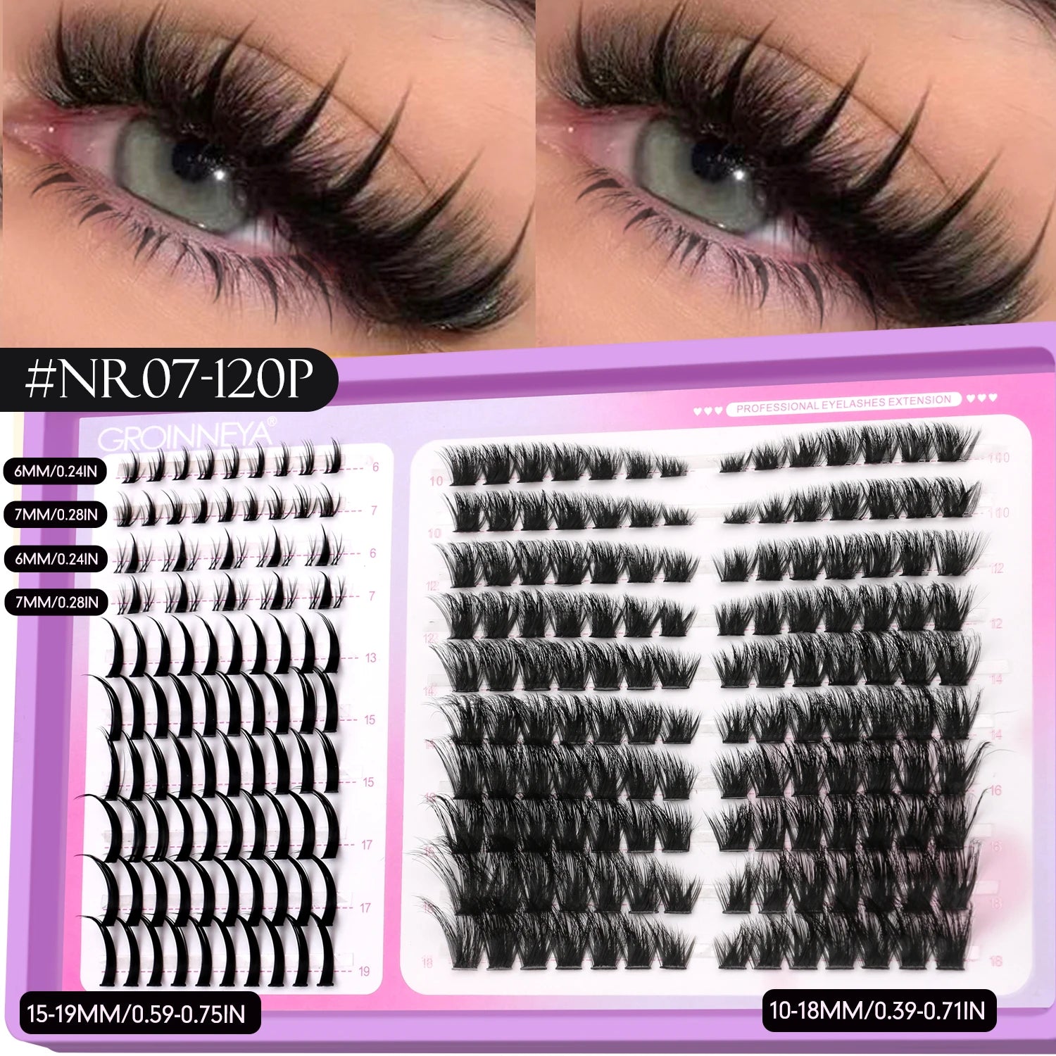 GROINNEYA Lashes Clusters Mixed Tray Volume Fluffy Clusters Lashes Wispy Individual Lashes Extensions DIY Eyelashes Makeup