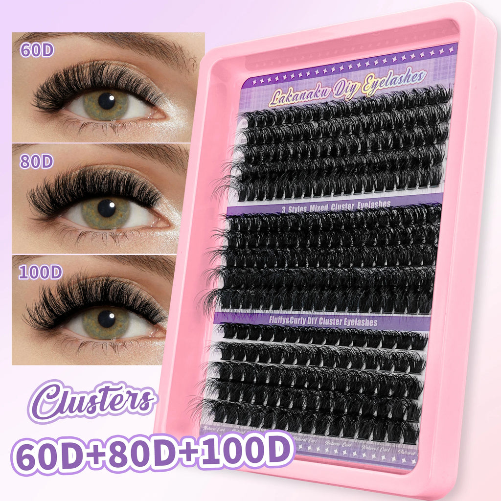 LAKANAKU 168 Fans Diy Cluster Lashes Cat Eye Lashes Invisible Band Premium Mink Manga Lash Clusters