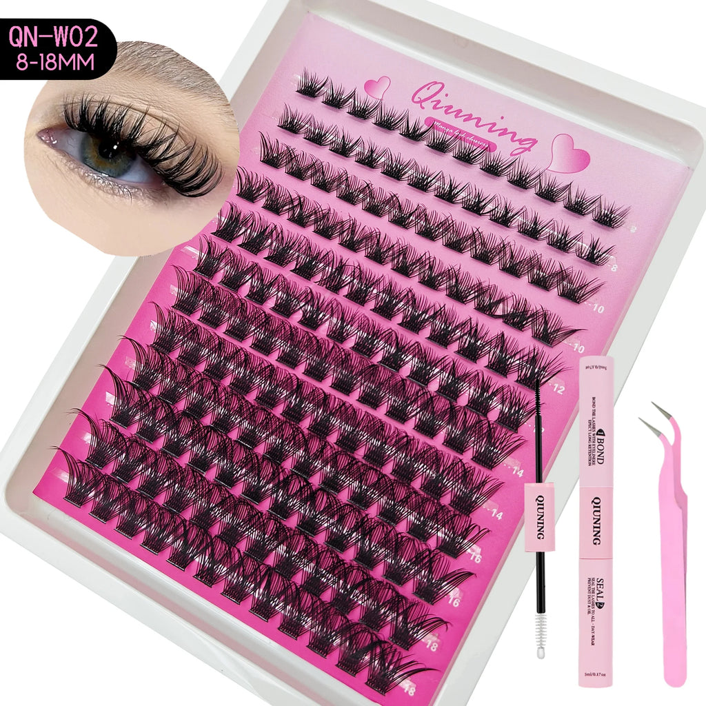 QIUNING Lash Clusters Manga Lash Clusters Kit Clear Fairy Eyelash Clusters Wet-Look Spiky Anime Lashes Individual Lashes BOND