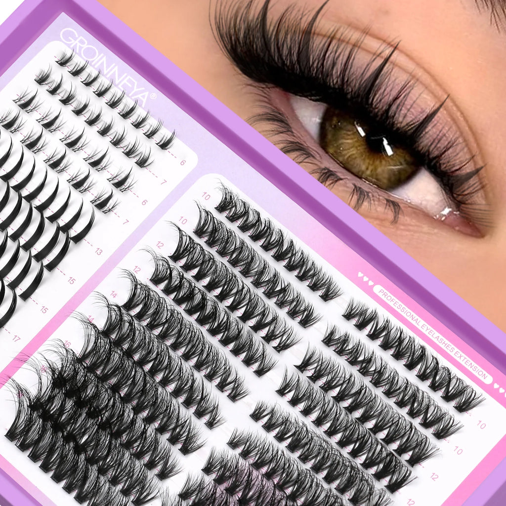 GROINNEYA Lashes Clusters Mixed Tray Volume Fluffy Clusters Lashes Wispy Individual Lashes Extensions DIY Eyelashes Makeup