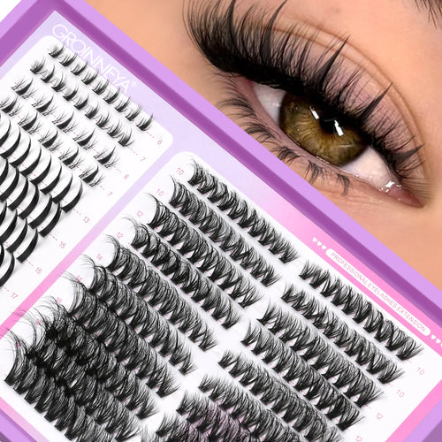 GROINNEYA Lashes Clusters Mixed Tray Volume Fluffy Clusters Lashes Wispy Individual Lashes Extensions DIY Eyelashes Makeup