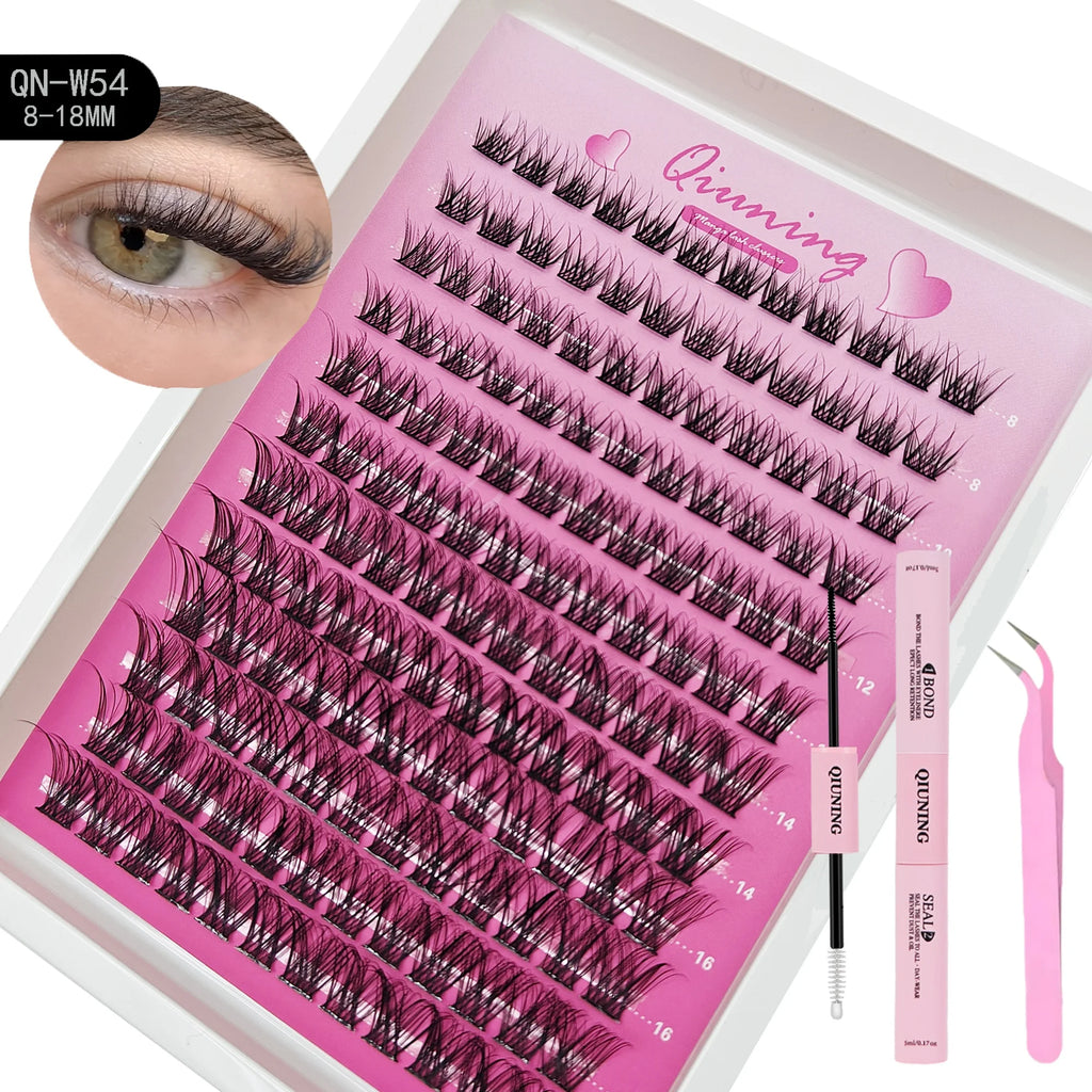 QIUNING Lash Clusters Manga Lash Clusters Kit Clear Fairy Eyelash Clusters Wet-Look Spiky Anime Lashes Individual Lashes BOND