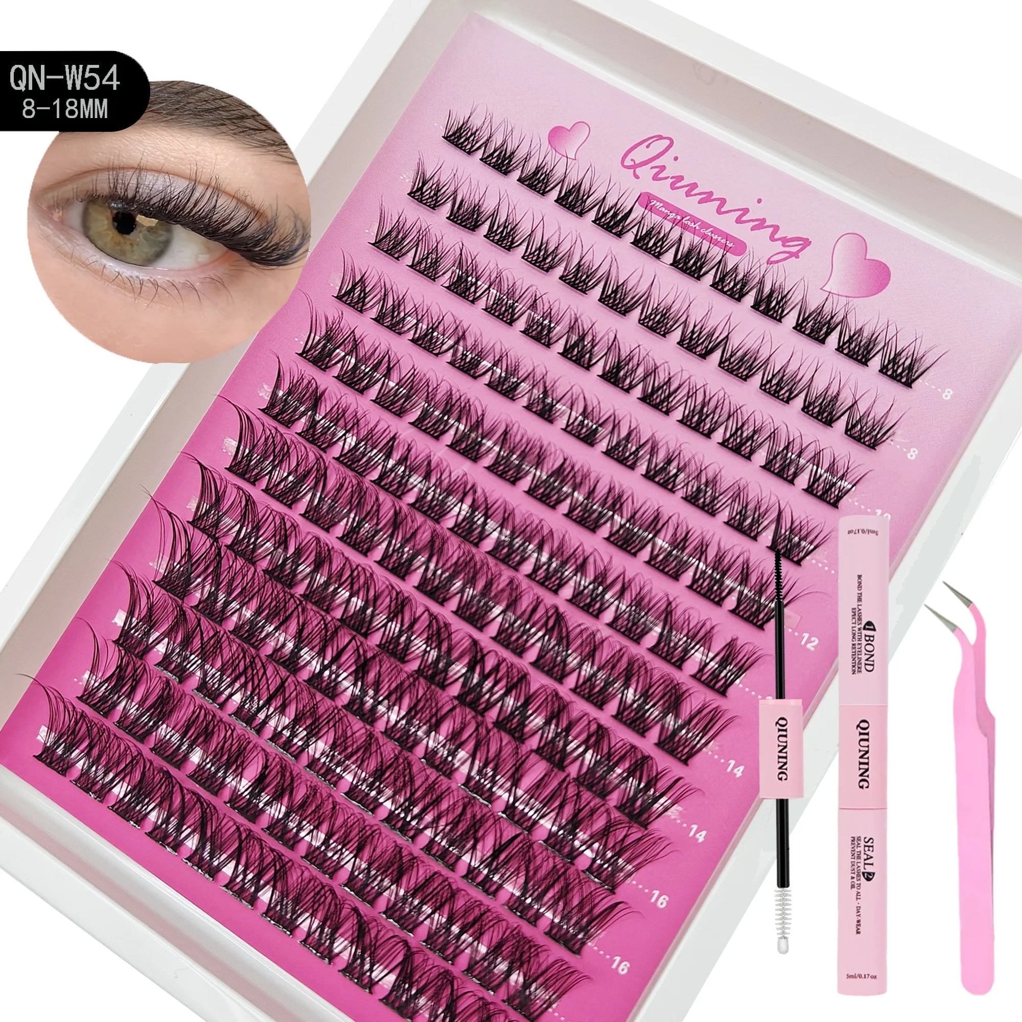 QIUNING Lash Clusters Manga Lash Clusters Kit Clear Fairy Eyelash Clusters Wet-Look Spiky Anime Lashes Individual Lashes BOND