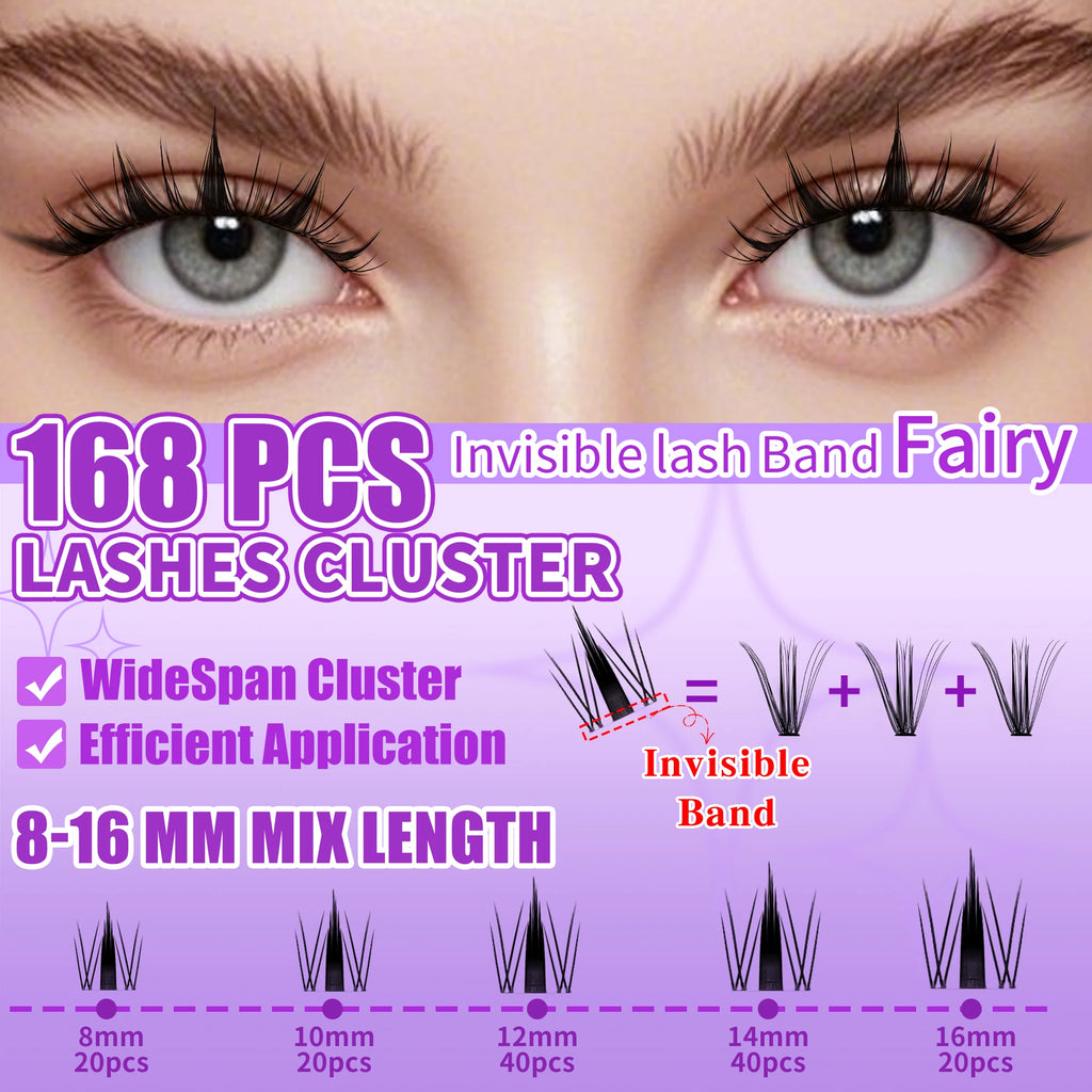 Lakanaku Diy Eyelashes Manga Style Lashes Invisible Bond Lash Fairy Cluster Lash Comic Makeup Sets and Kits Wispy Cluster Fans