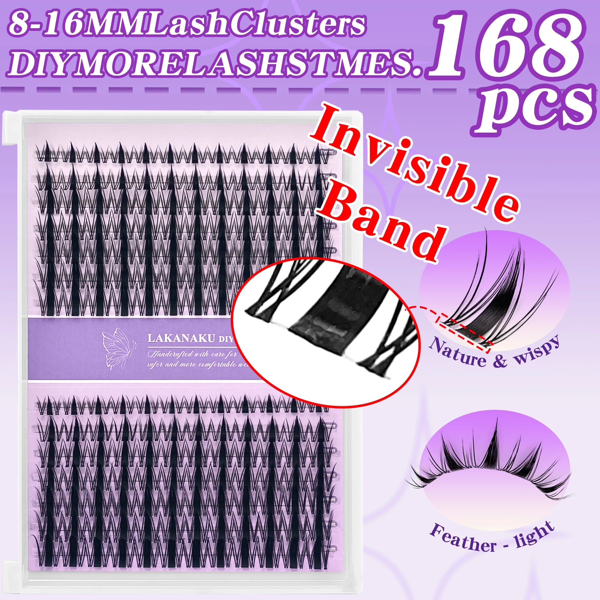 Lakanaku Diy Eyelashes Manga Style Lashes Invisible Bond Lash Fairy Cluster Lash Comic Makeup Sets and Kits Wispy Cluster Fans