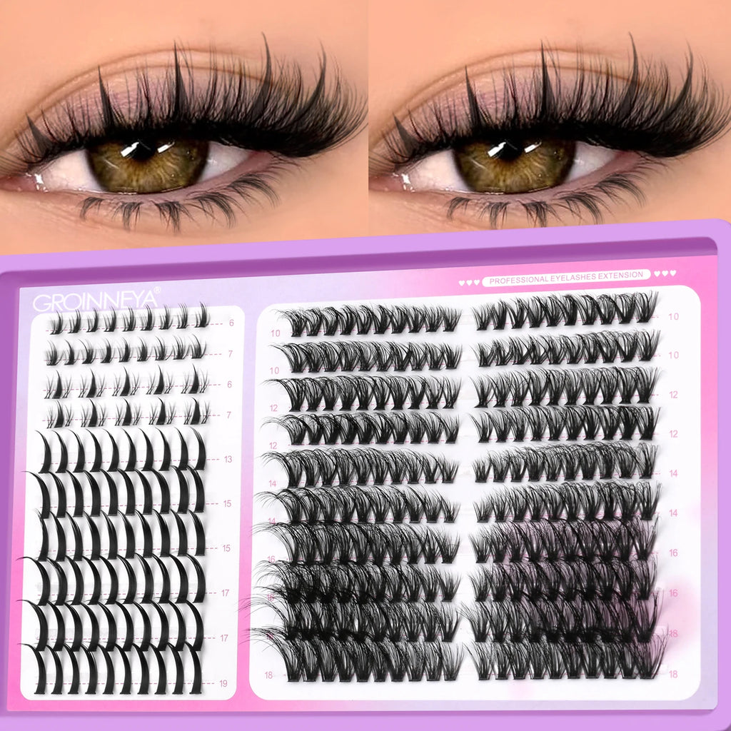 GROINNEYA Lashes Clusters Mixed Tray Volume Fluffy Clusters Lashes Wispy Individual Lashes Extensions DIY Eyelashes Makeup