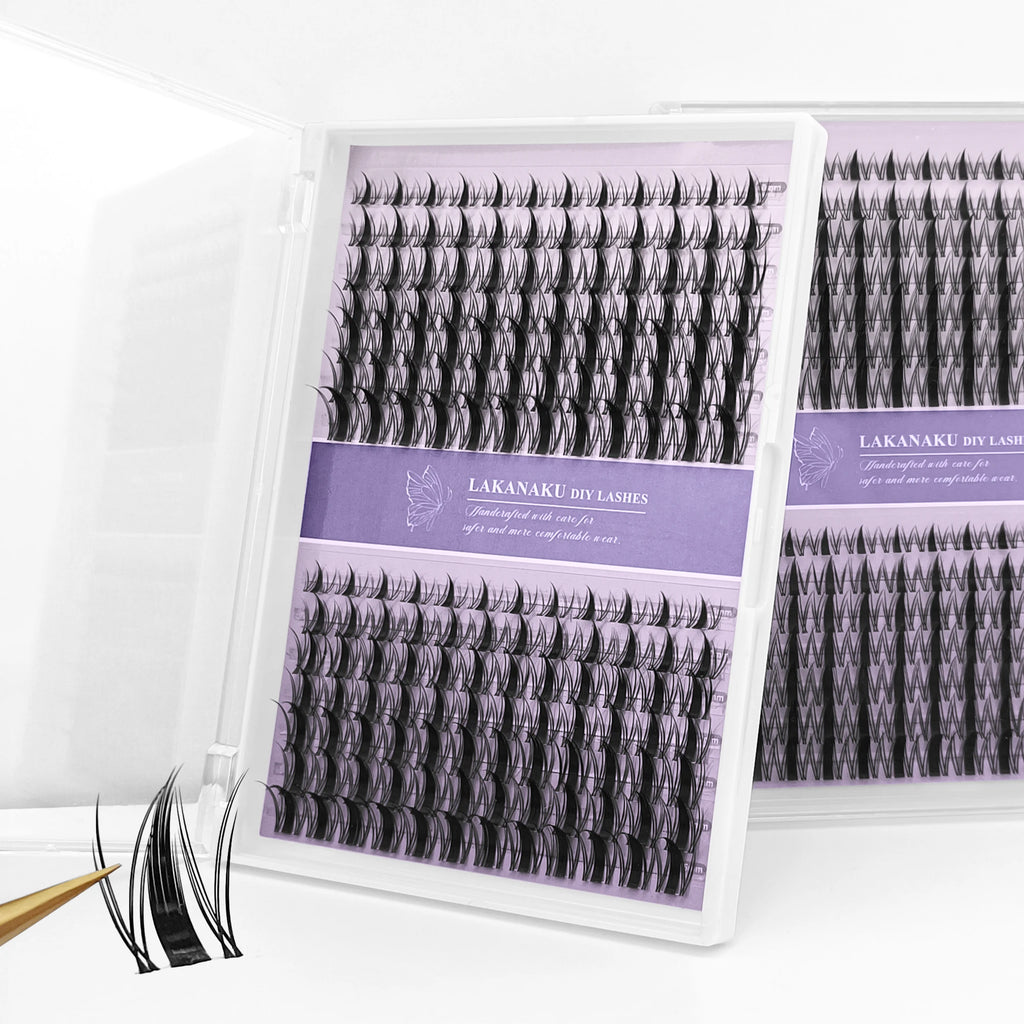LAKANAKU 168 Fans Diy Cluster Lashes Cat Eye Lashes Invisible Band Premium Mink Manga Lash Clusters