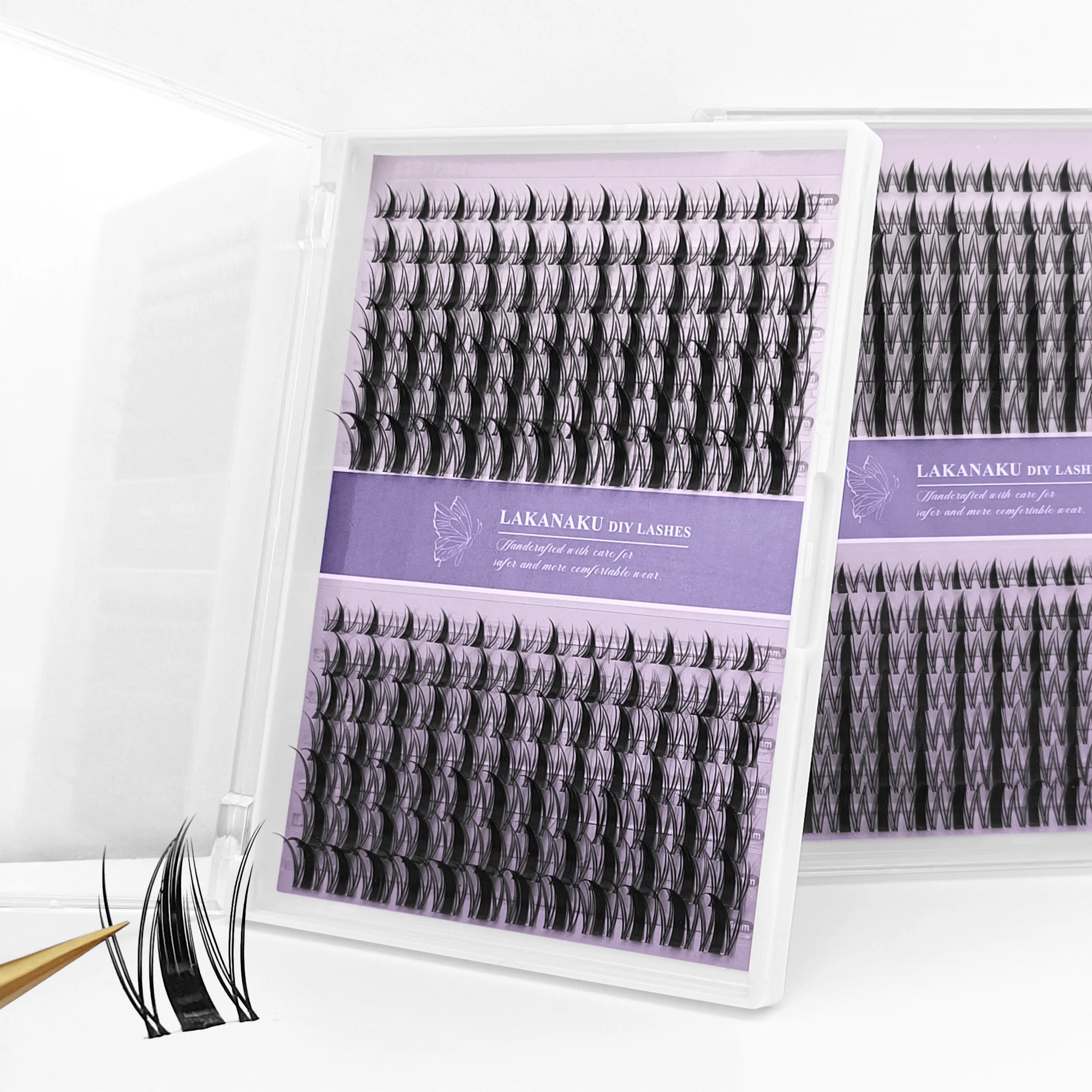 LAKANAKU 168 Fans Diy Cluster Lashes Cat Eye Lashes Invisible Band Premium Mink Manga Lash Clusters