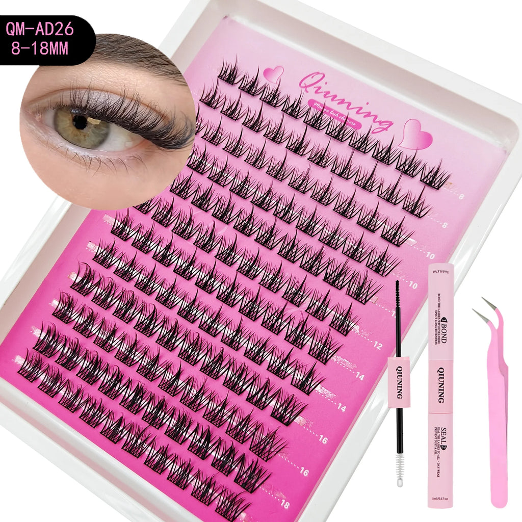 QIUNING Lash Clusters Manga Lash Clusters Kit Clear Fairy Eyelash Clusters Wet-Look Spiky Anime Lashes Individual Lashes BOND