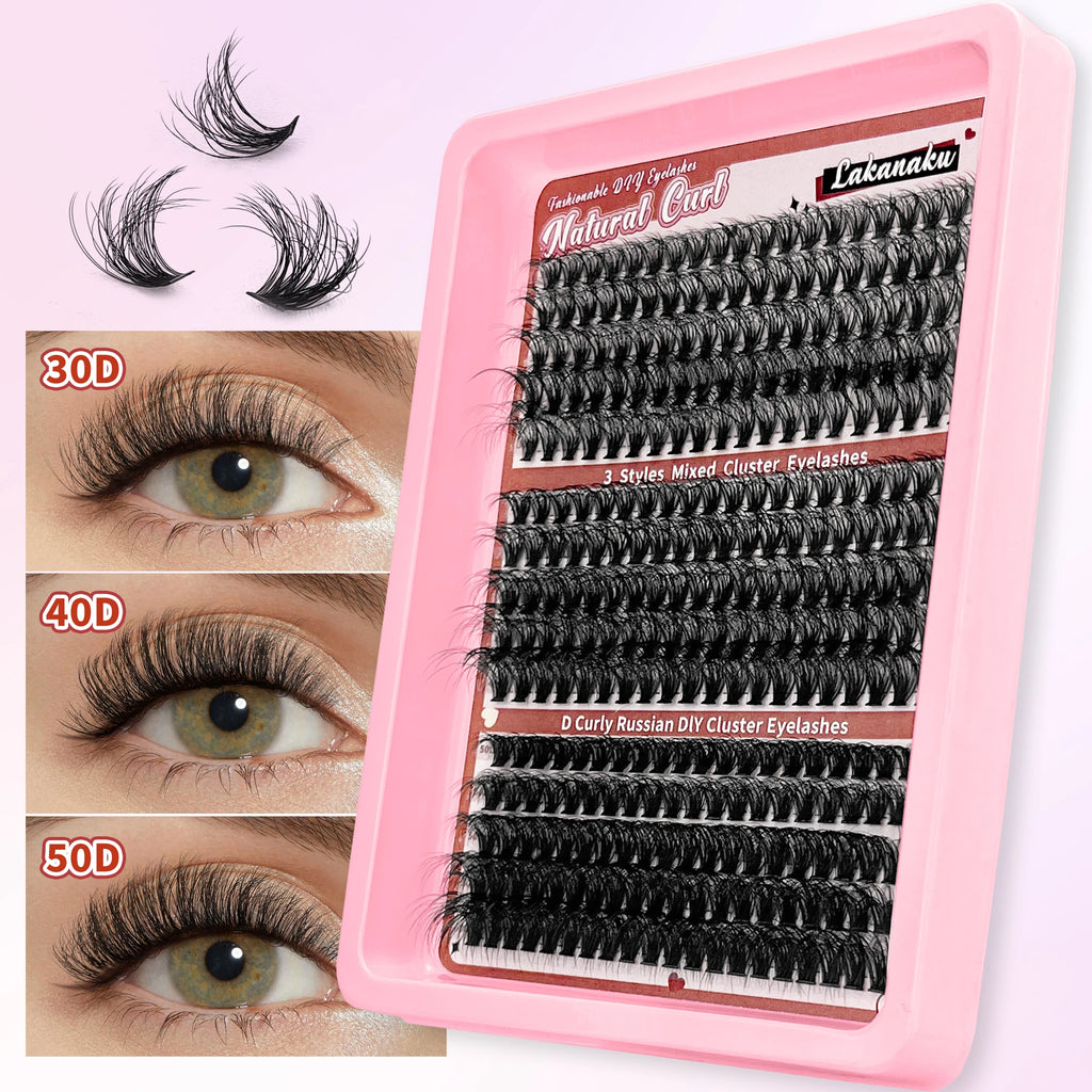 LAKANAKU 168 Fans Diy Cluster Lashes Cat Eye Lashes Invisible Band Premium Mink Manga Lash Clusters