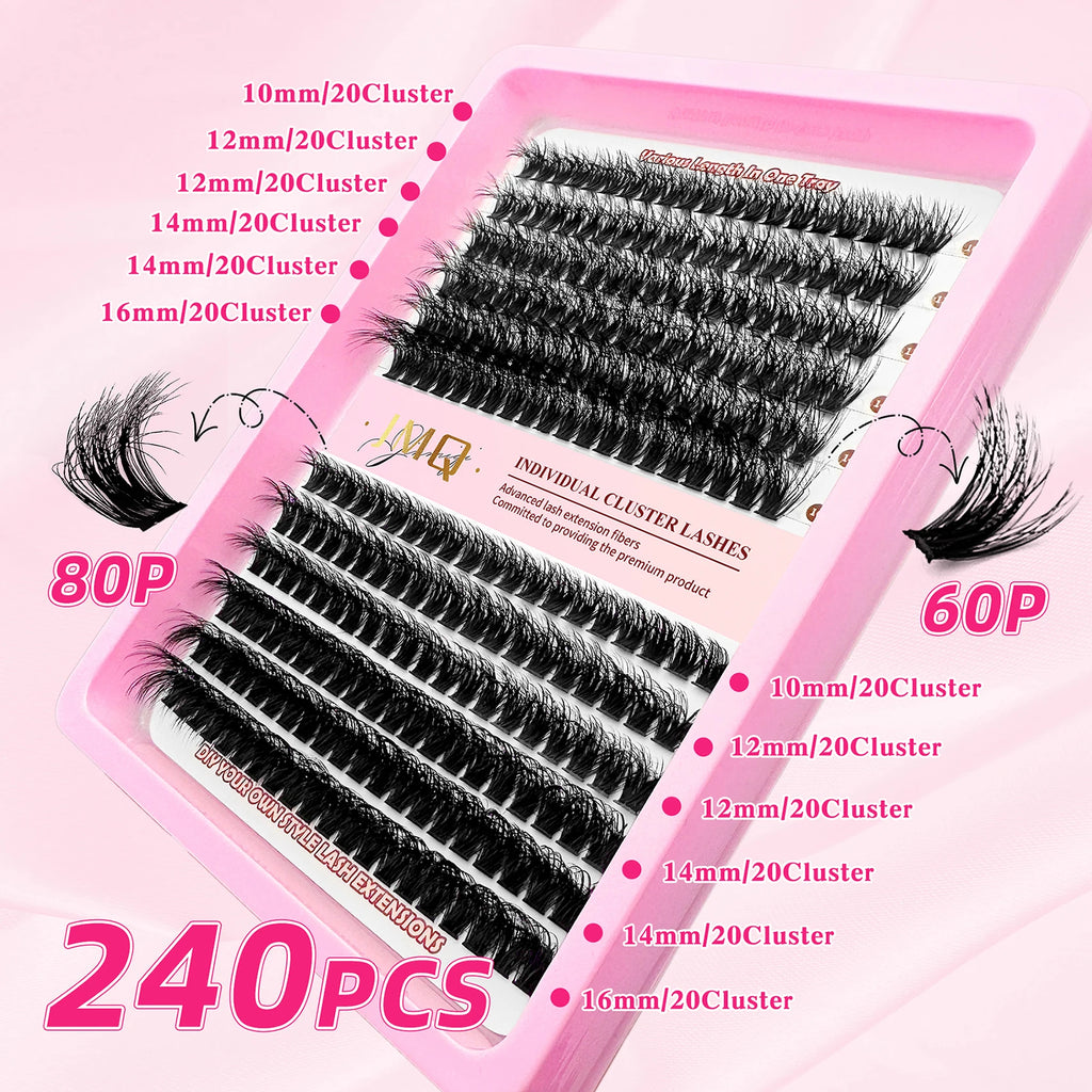 LAKANAKU 168 Fans Diy Cluster Lashes Cat Eye Lashes Invisible Band Premium Mink Manga Lash Clusters