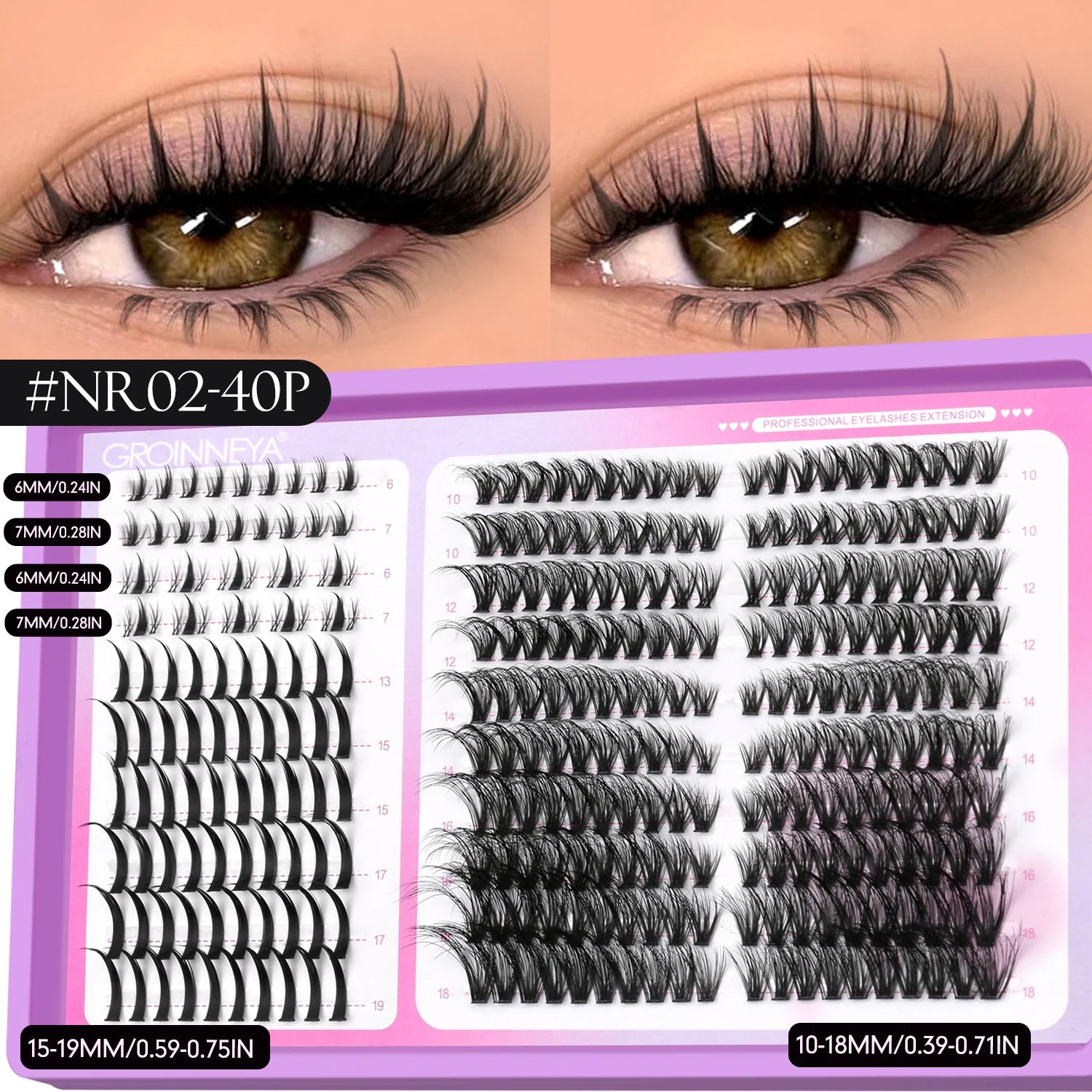 GROINNEYA Lashes Clusters Mixed Tray Volume Fluffy Clusters Lashes Wispy Individual Lashes Extensions DIY Eyelashes Makeup