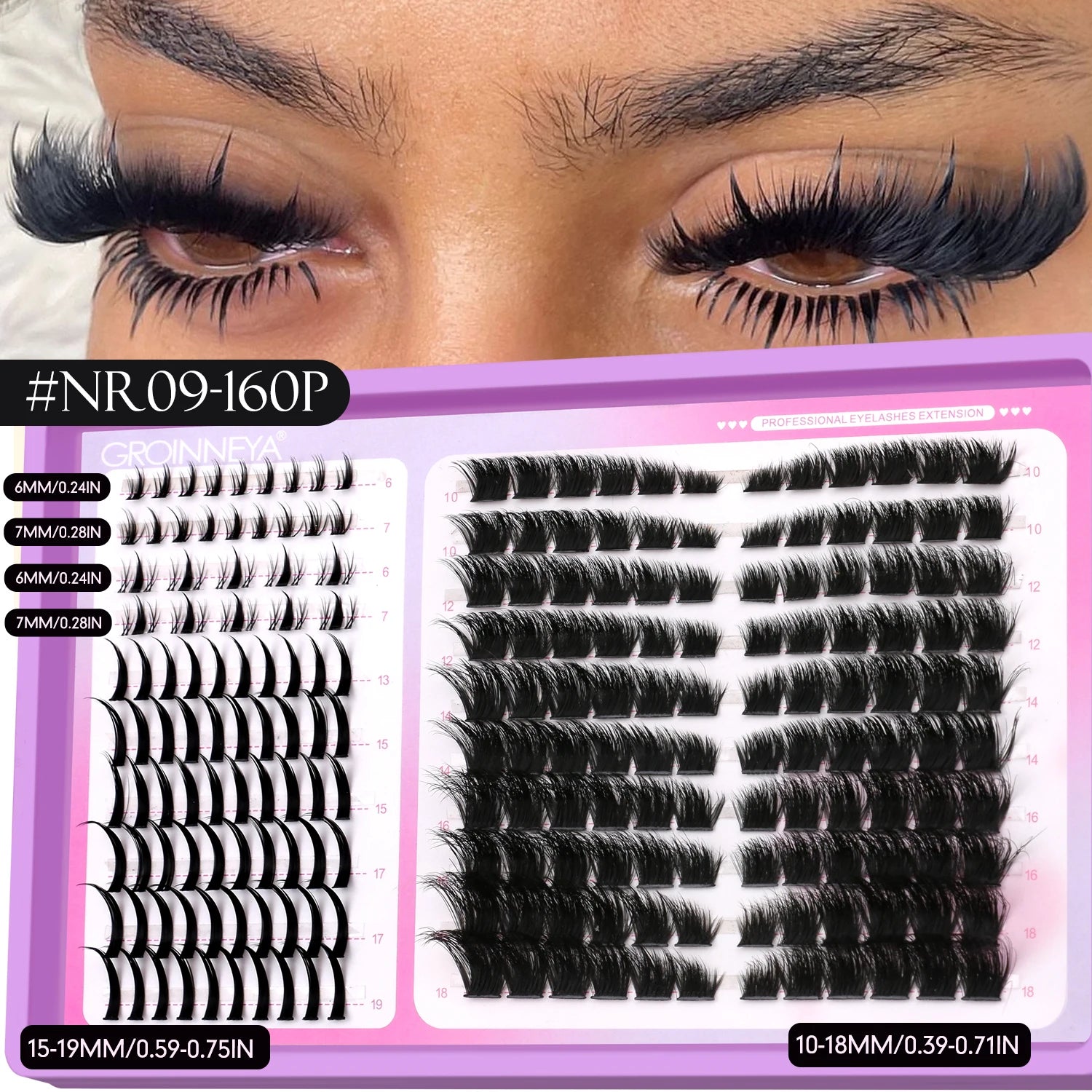GROINNEYA Lashes Clusters Mixed Tray Volume Fluffy Clusters Lashes Wispy Individual Lashes Extensions DIY Eyelashes Makeup