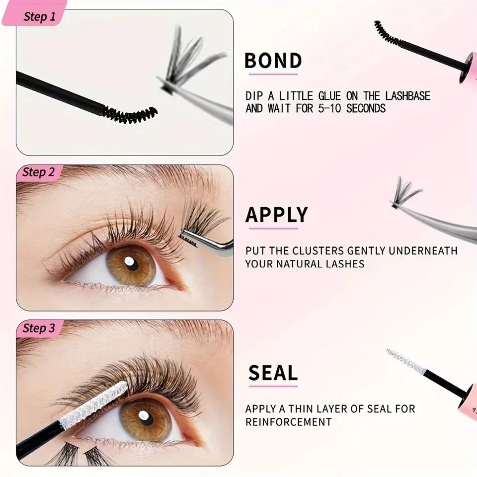 QIUNING Lash Clusters Manga Lash Clusters Kit Clear Fairy Eyelash Clusters Wet-Look Spiky Anime Lashes Individual Lashes BOND