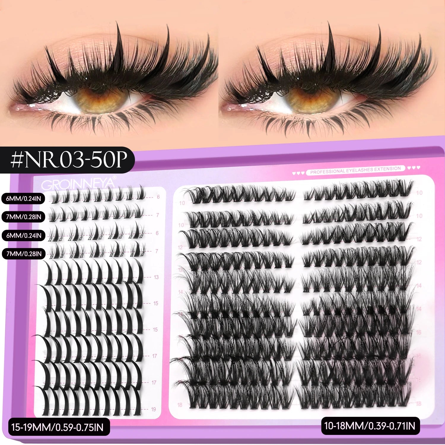 GROINNEYA Lashes Clusters Mixed Tray Volume Fluffy Clusters Lashes Wispy Individual Lashes Extensions DIY Eyelashes Makeup
