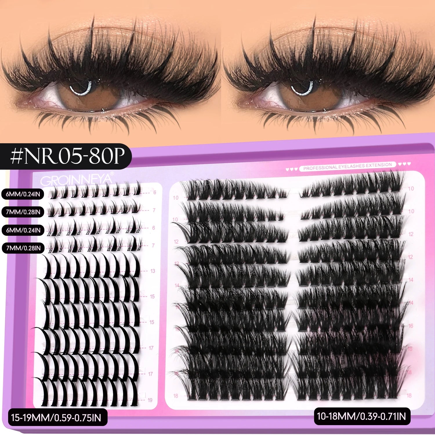 GROINNEYA Lashes Clusters Mixed Tray Volume Fluffy Clusters Lashes Wispy Individual Lashes Extensions DIY Eyelashes Makeup
