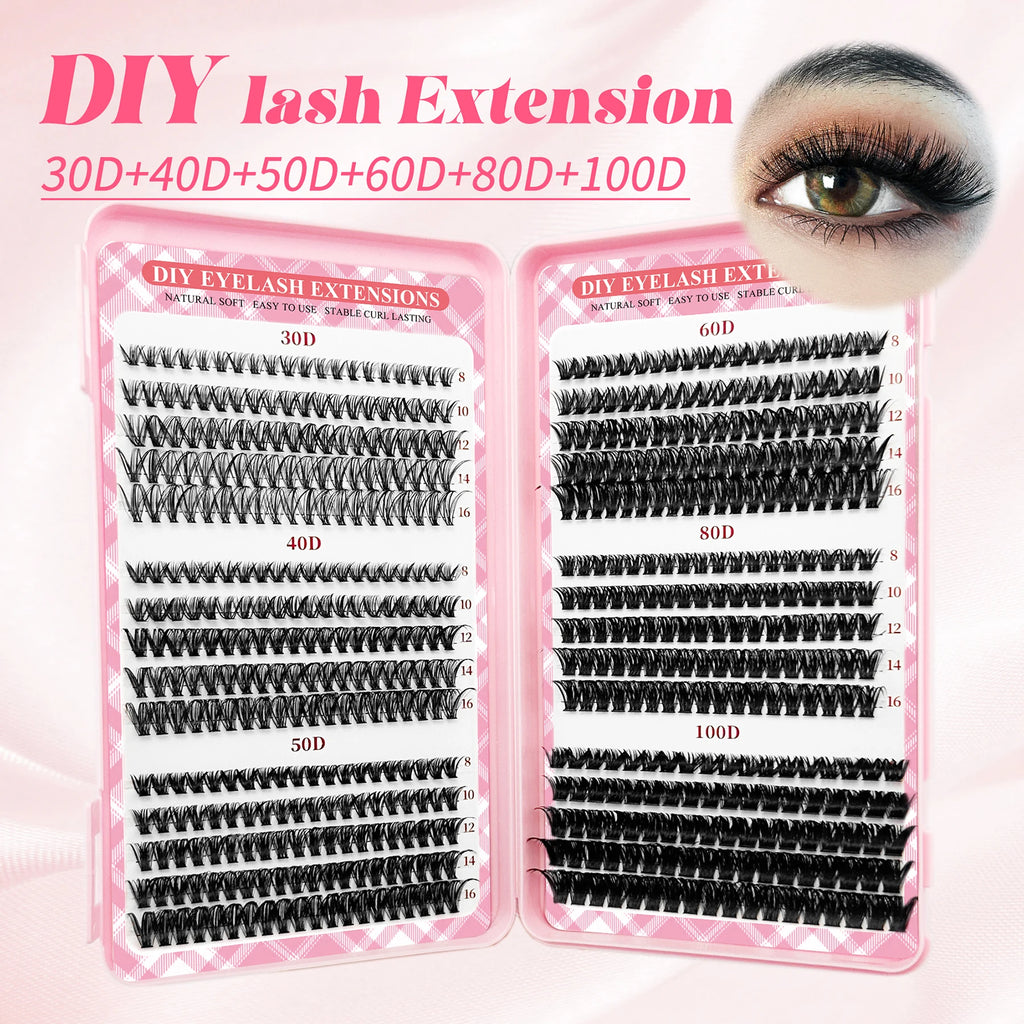 LAKANAKU 168 Fans Diy Cluster Lashes Cat Eye Lashes Invisible Band Premium Mink Manga Lash Clusters