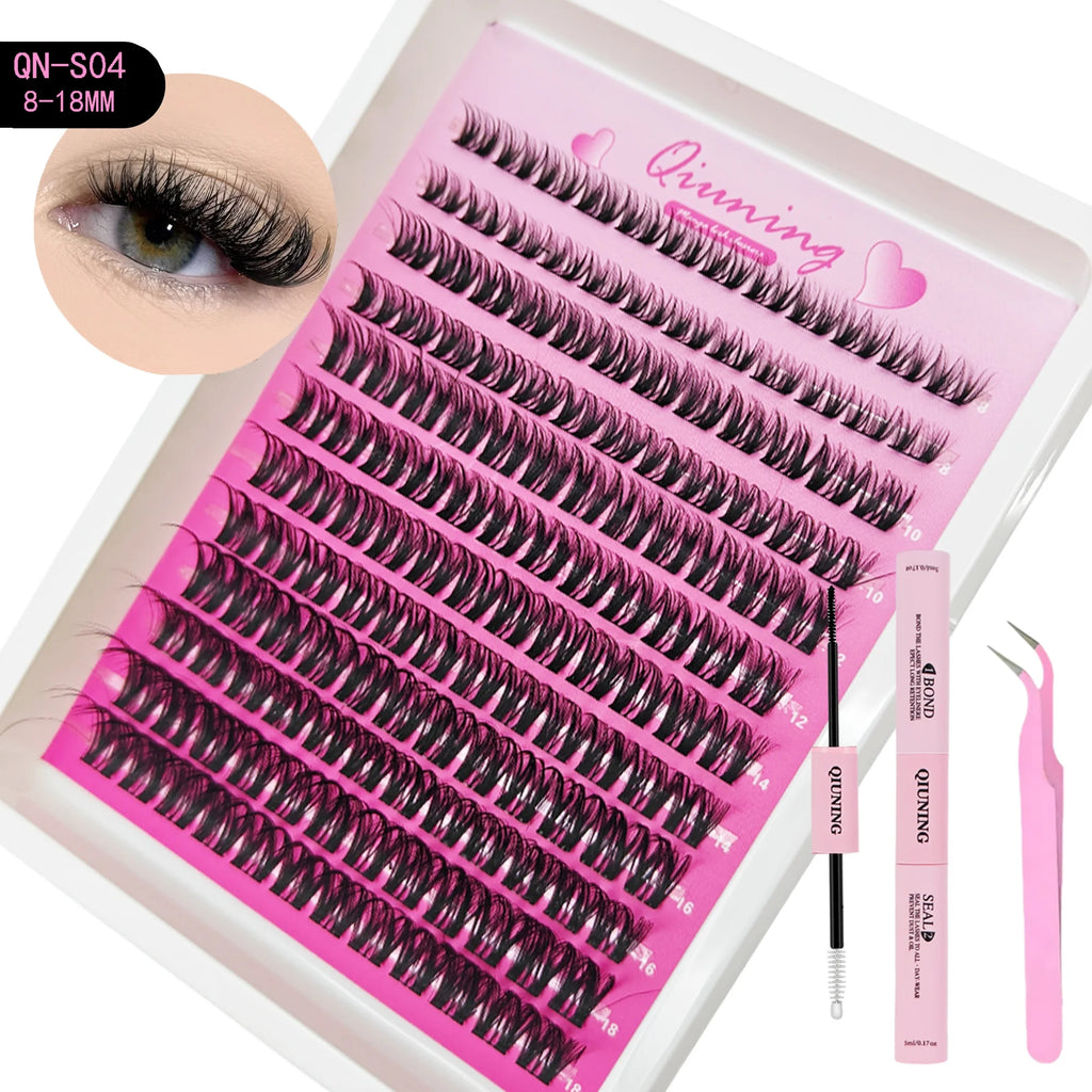 QIUNING Lash Clusters Manga Lash Clusters Kit Clear Fairy Eyelash Clusters Wet-Look Spiky Anime Lashes Individual Lashes BOND