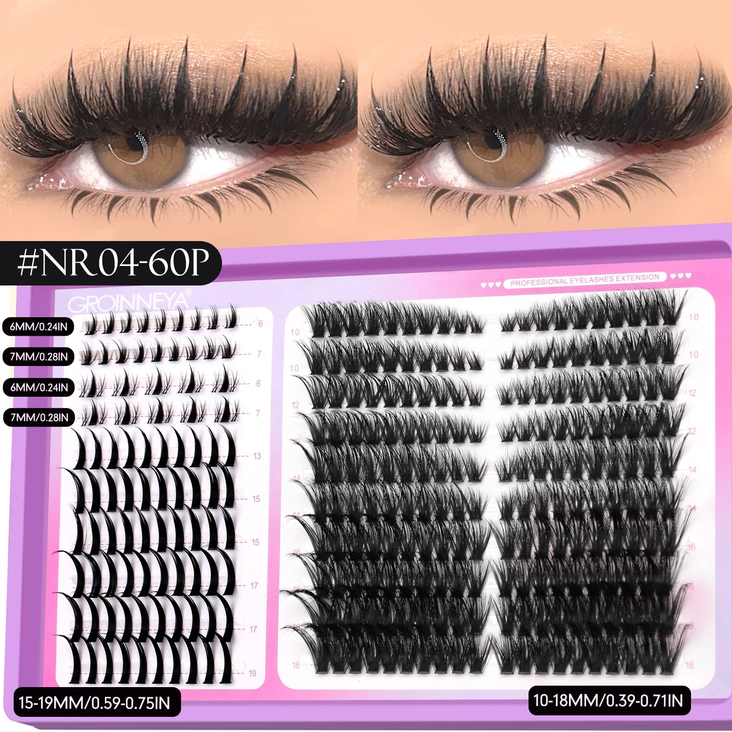 GROINNEYA Lashes Clusters Mixed Tray Volume Fluffy Clusters Lashes Wispy Individual Lashes Extensions DIY Eyelashes Makeup