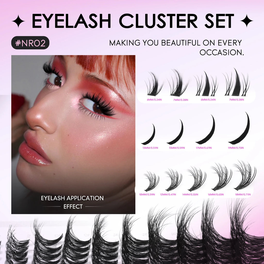 GROINNEYA Lashes Clusters Mixed Tray Volume Fluffy Clusters Lashes Wispy Individual Lashes Extensions DIY Eyelashes Makeup