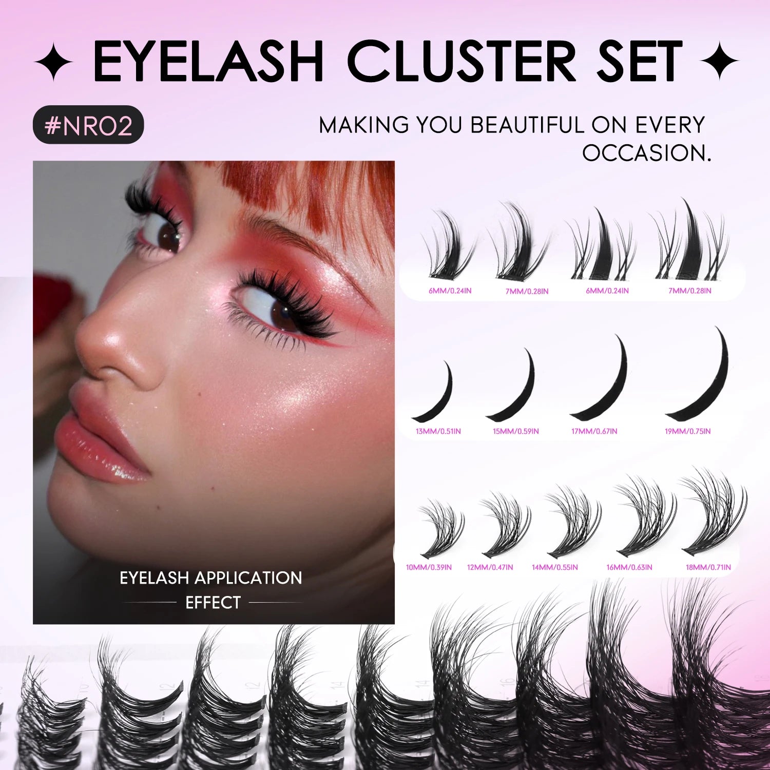 GROINNEYA Lashes Clusters Mixed Tray Volume Fluffy Clusters Lashes Wispy Individual Lashes Extensions DIY Eyelashes Makeup