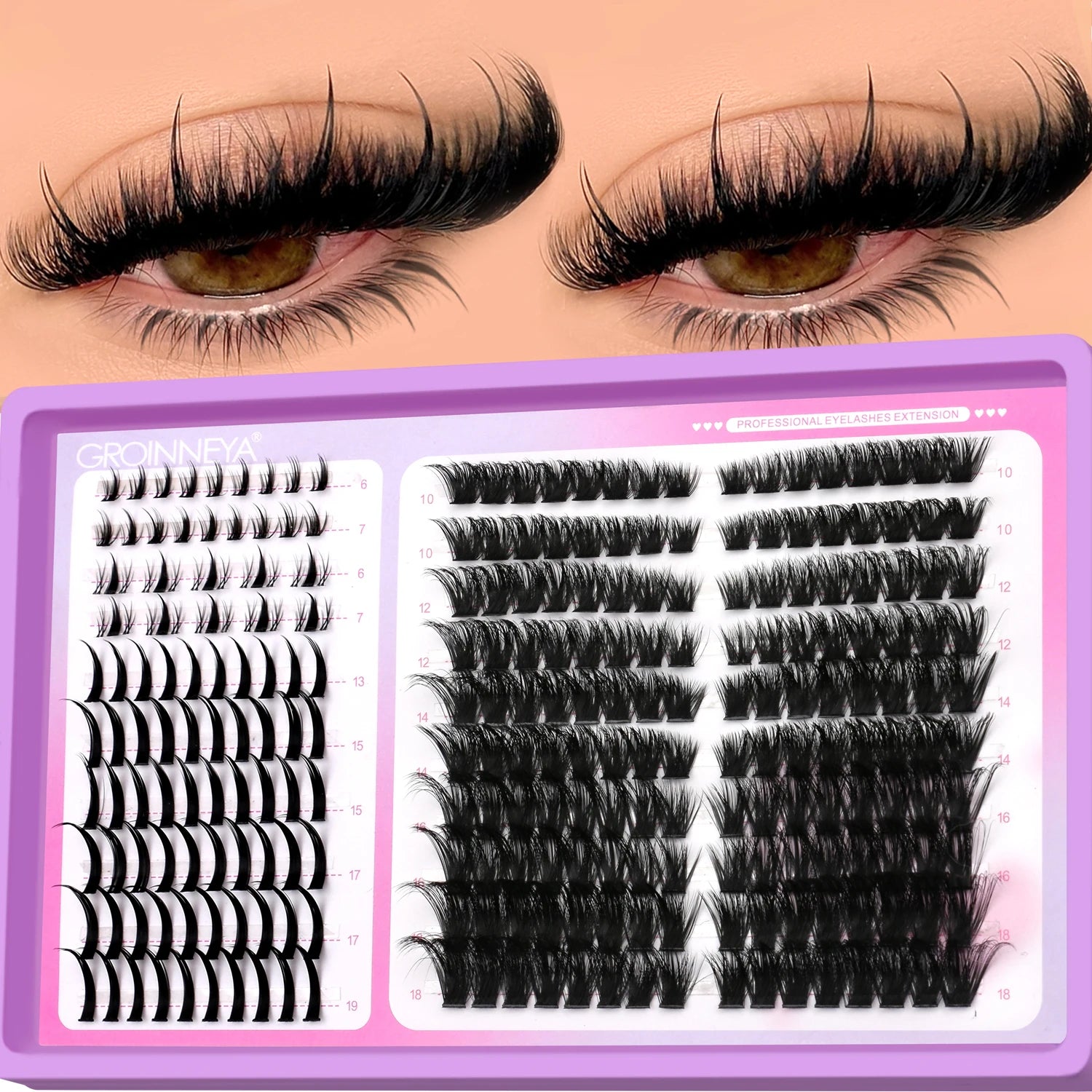 GROINNEYA Lashes Clusters Mixed Tray Volume Fluffy Clusters Lashes Wispy Individual Lashes Extensions DIY Eyelashes Makeup