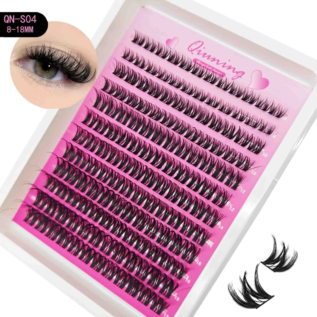 QIUNING Lash Clusters Manga Lash Clusters Kit Clear Fairy Eyelash Clusters Wet-Look Spiky Anime Lashes Individual Lashes BOND