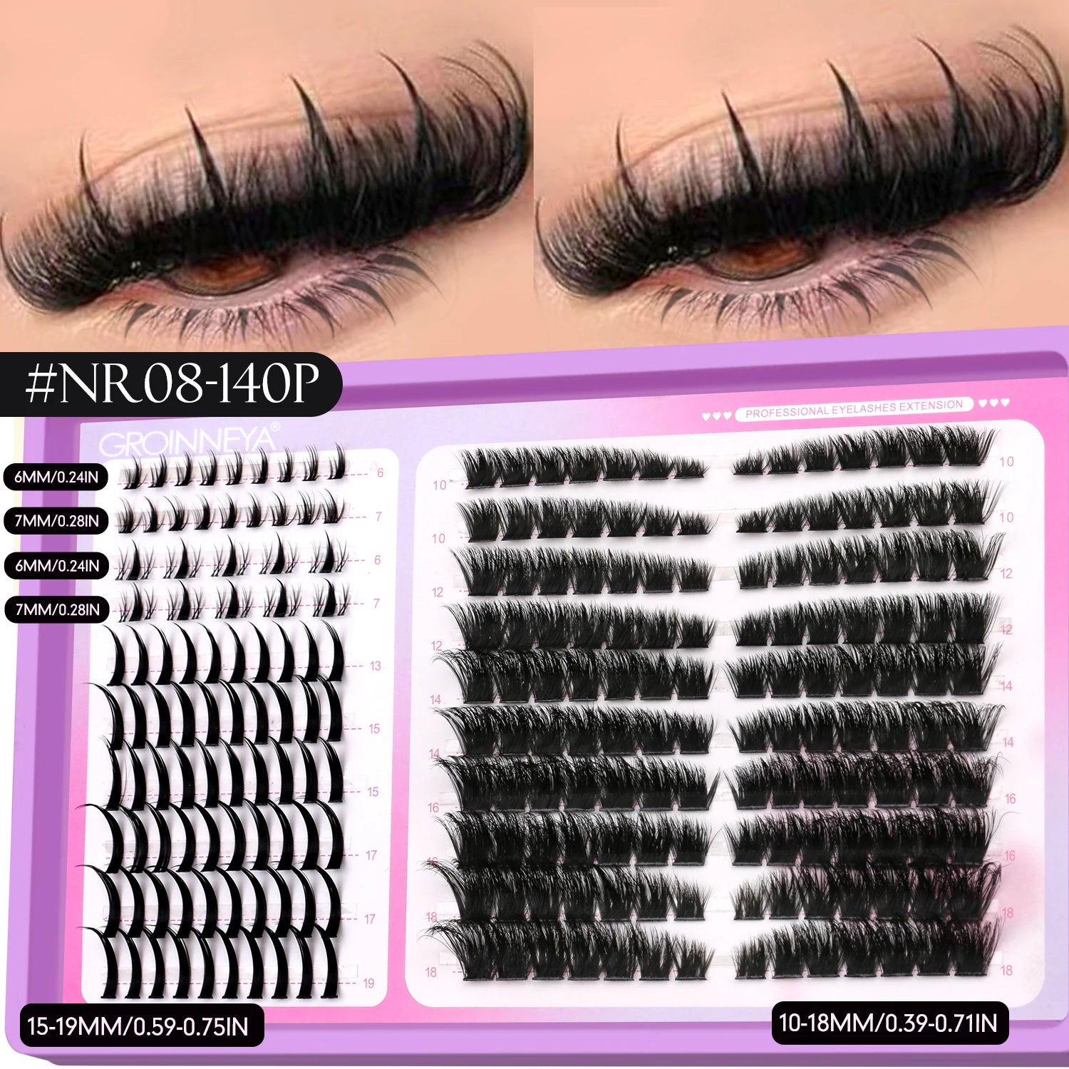GROINNEYA Lashes Clusters Mixed Tray Volume Fluffy Clusters Lashes Wispy Individual Lashes Extensions DIY Eyelashes Makeup