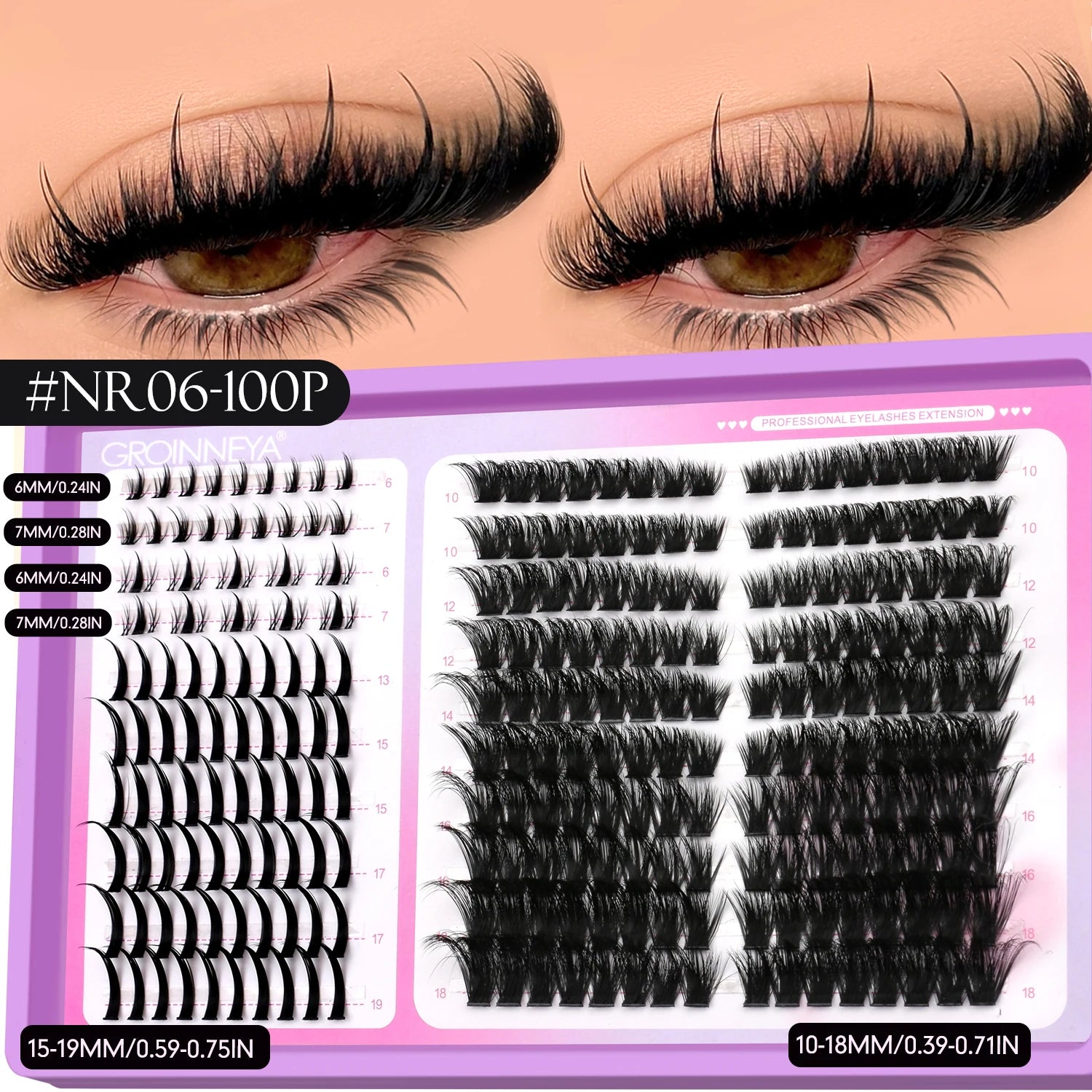 GROINNEYA Lashes Clusters Mixed Tray Volume Fluffy Clusters Lashes Wispy Individual Lashes Extensions DIY Eyelashes Makeup