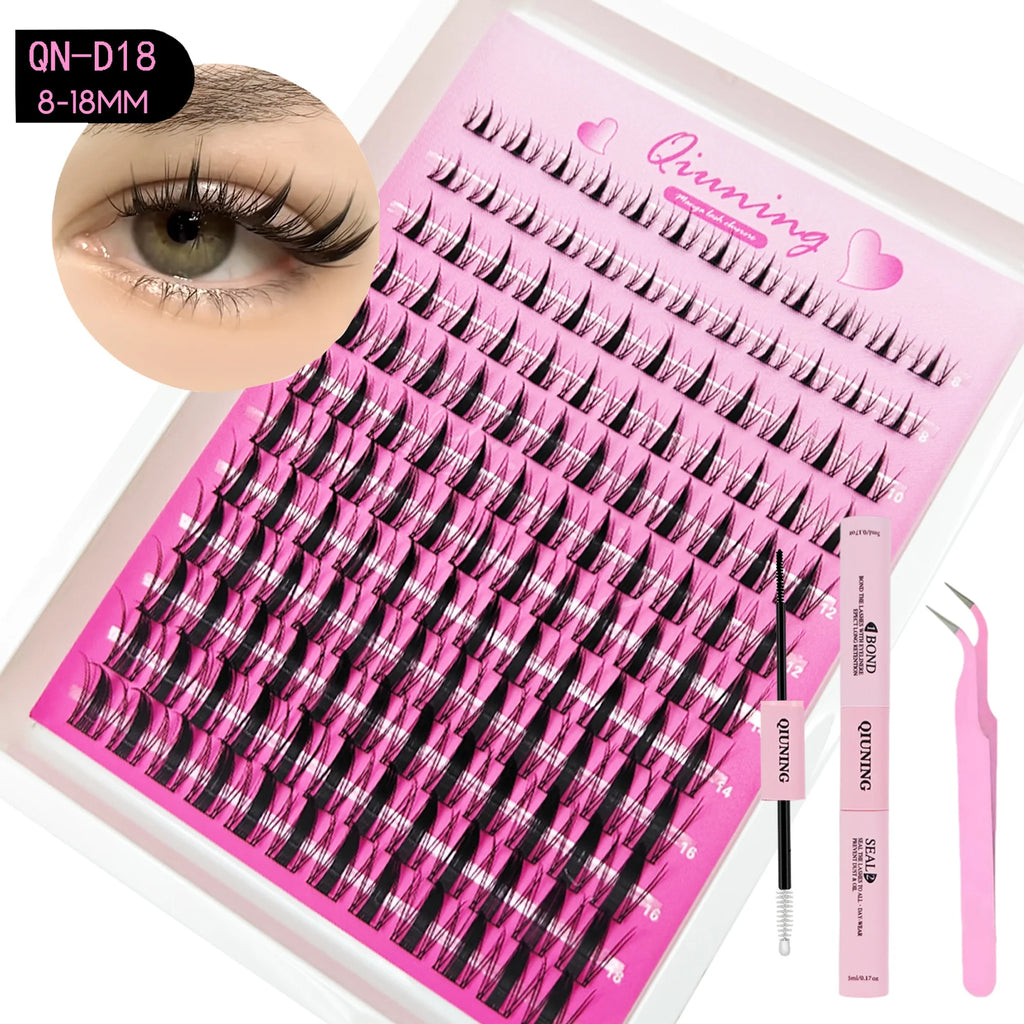 QIUNING Lash Clusters Manga Lash Clusters Kit Clear Fairy Eyelash Clusters Wet-Look Spiky Anime Lashes Individual Lashes BOND