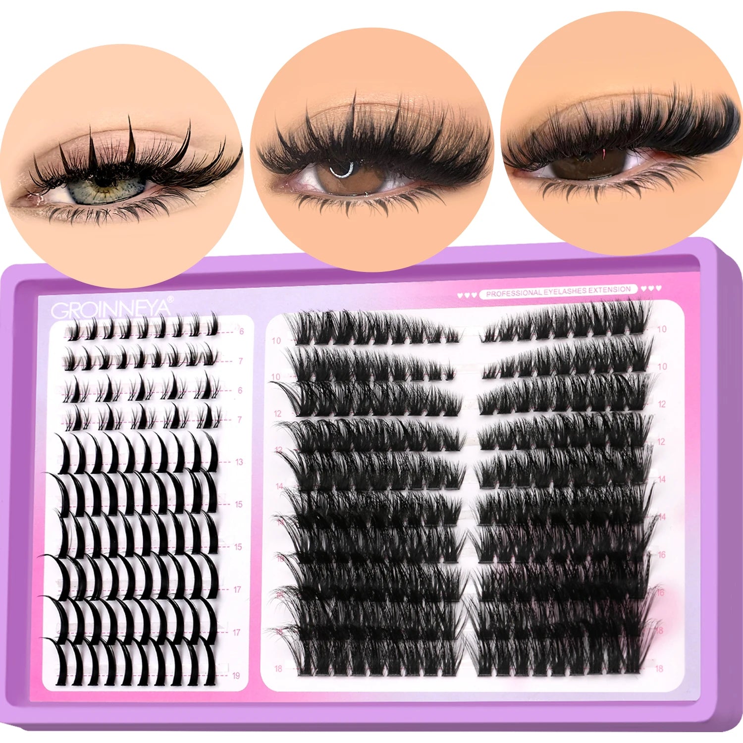 GROINNEYA Lashes Clusters Mixed Tray Volume Fluffy Clusters Lashes Wispy Individual Lashes Extensions DIY Eyelashes Makeup